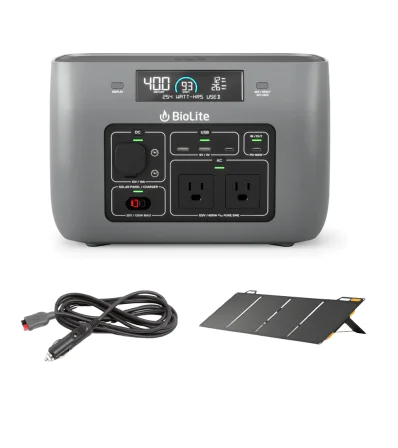 Комплект Зарядно устройство Biolite BaseCharge 600 + Соларен панел BioLite Solarpanel 100 + Кабел BioLite 12V Car Charging 10 FT